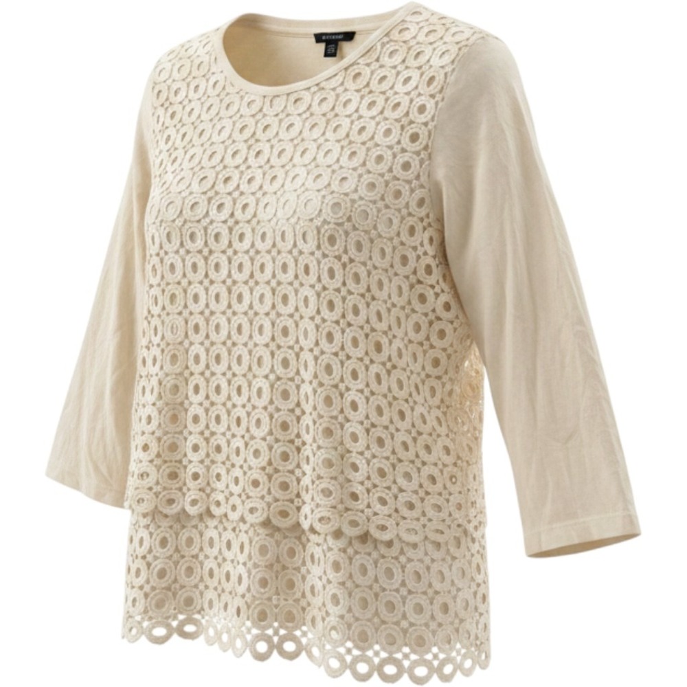 J.Crew Womens Cream Cotton Guipure Lace Overlay Top 37557 Size L